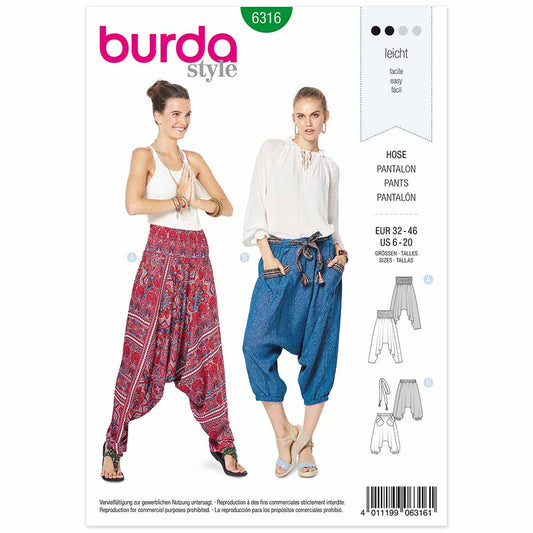 BURDA Sewing Pattern Pattern 6316 Sarouel Pants/trousers Harem Pants/trousers