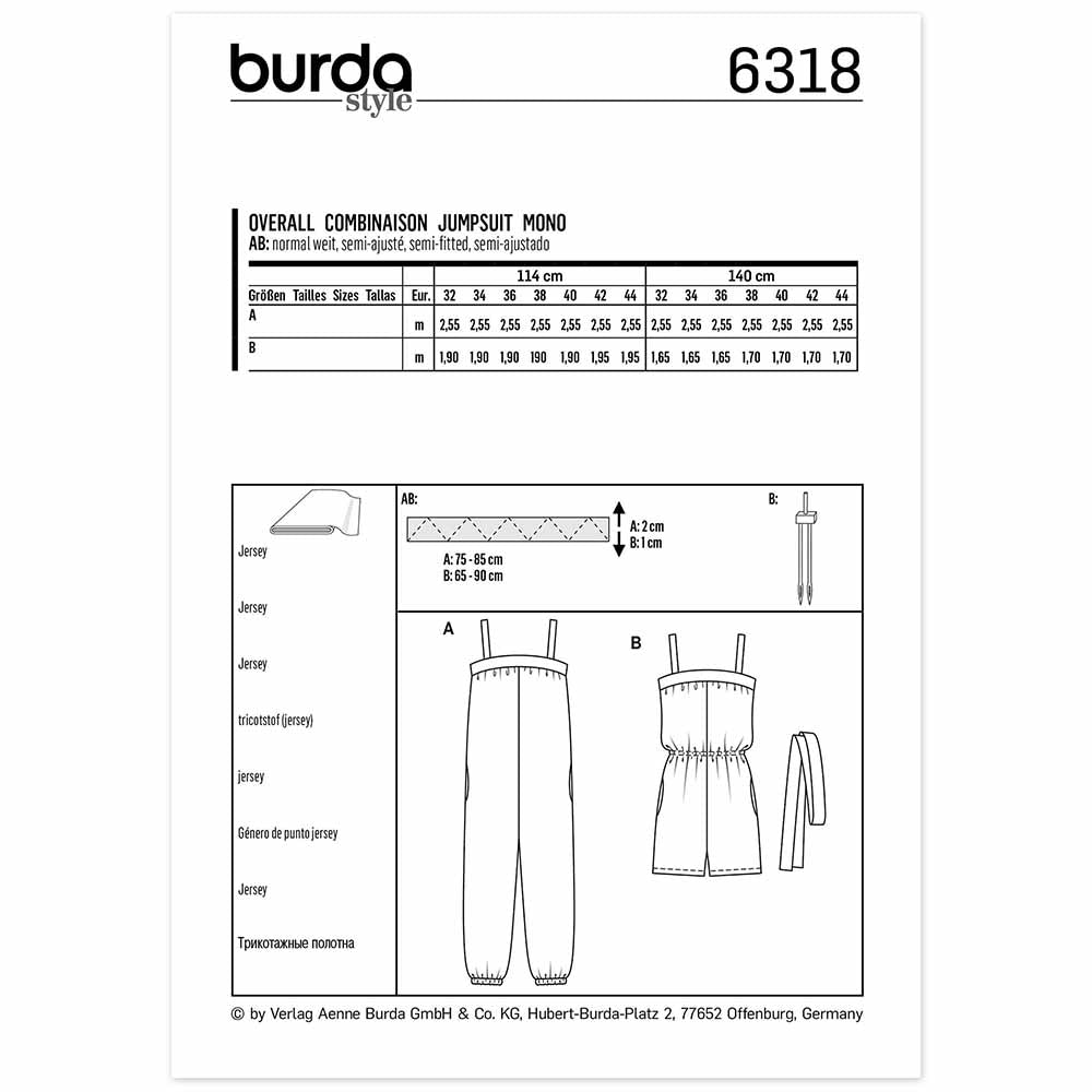 BURDA Sewing Pattern Pattern 6318 Jumpsuit With Band And Straps