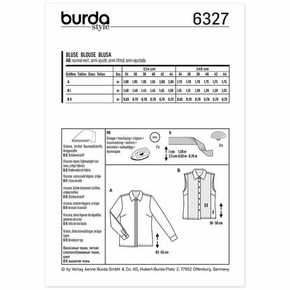 BURDA Sewing Pattern Pattern 6327 Shirt Blouse Concealed Fastening