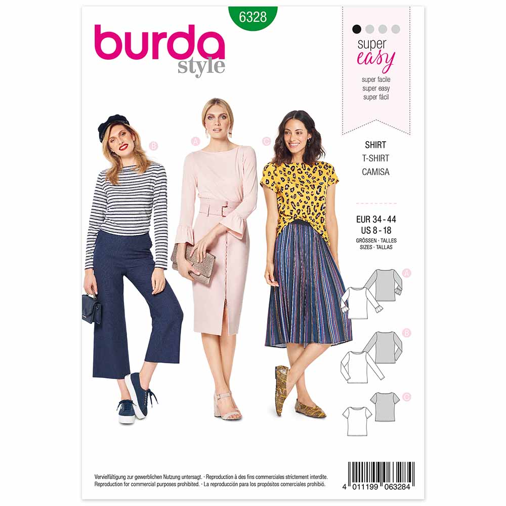 BURDA - 6328 Top - Boat Neckline - Sleeve Variations