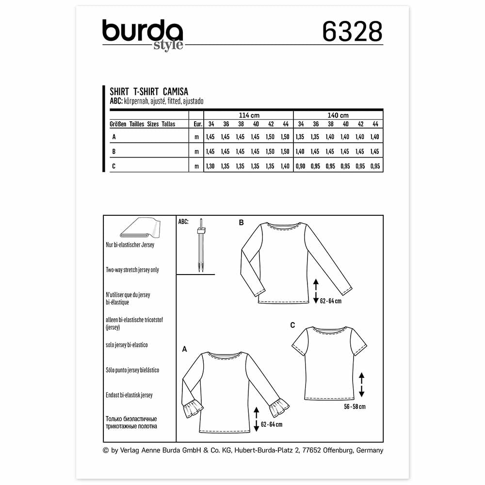 BURDA Sewing Pattern Pattern 6328 Top Boat Neckline