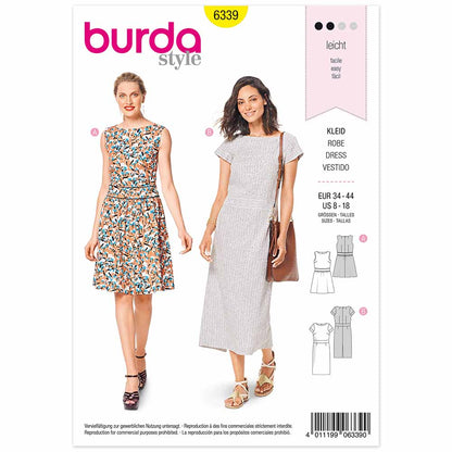 BURDA Sewing Pattern 6339 Dress, Waistband, Shallow Neckline