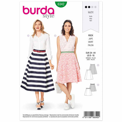 BURDA Sewing Pattern 6342 A-Line Skirt, Deep Side Pleats