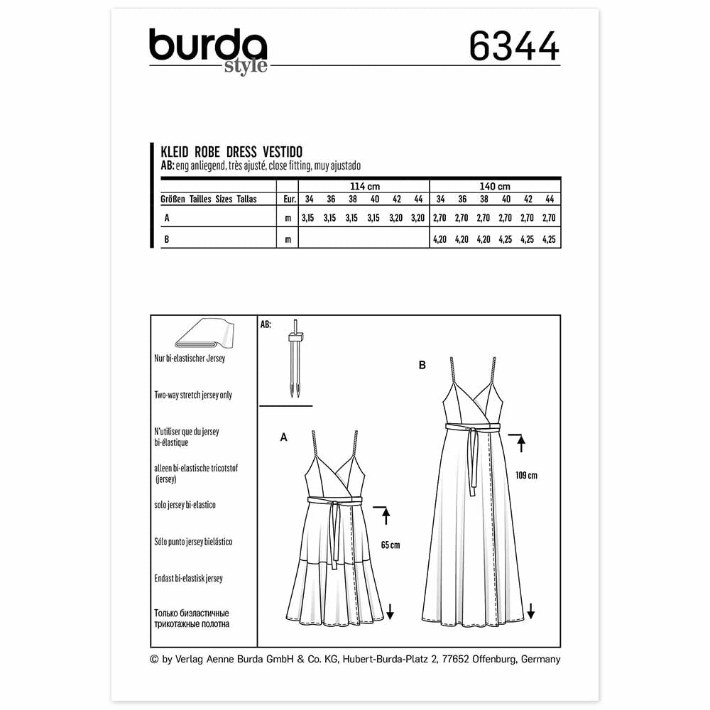 BURDA Sewing Pattern 6344 Wrap Dress / Pinafore, Twisted Straps