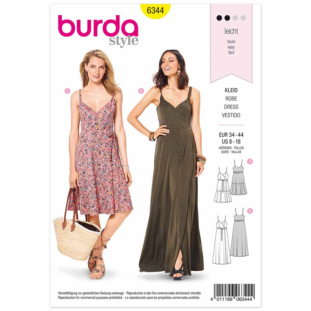 BURDA Sewing Pattern 6344 Wrap Dress / Pinafore, Twisted Straps