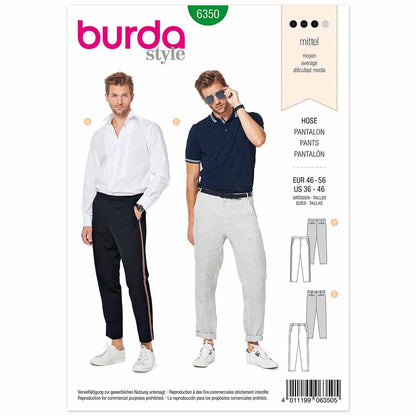 BURDA Sewing Pattern 6350 Men’s Pants, Angled Pockets