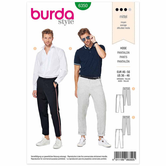 BURDA Sewing Pattern 6350 Men’s Pants, Angled Pockets