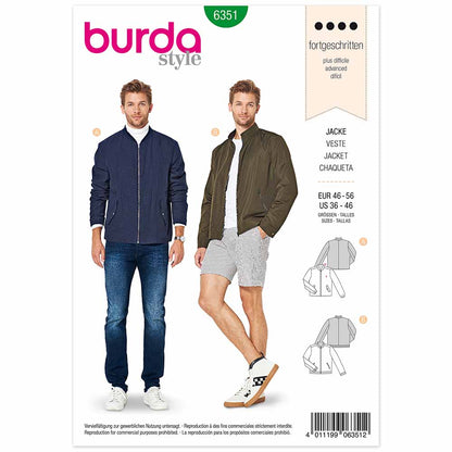 BURDA Sewing Pattern 6351 Men’s Blouson Jacket, Zipper Front
