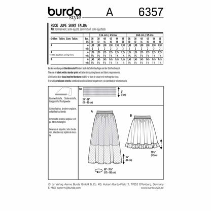 BURDA Sewing Pattern 6357 Gathered Skirt, Elastic Waist