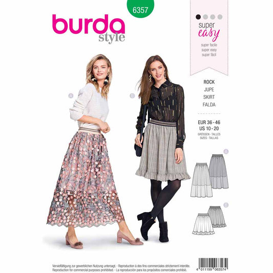 BURDA Sewing Pattern 6357 Gathered Skirt, Elastic Waist