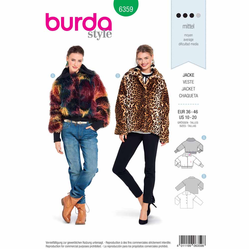 BURDA Sewing Pattern 6359 Fur Jacket / Blouson, Wide Cut