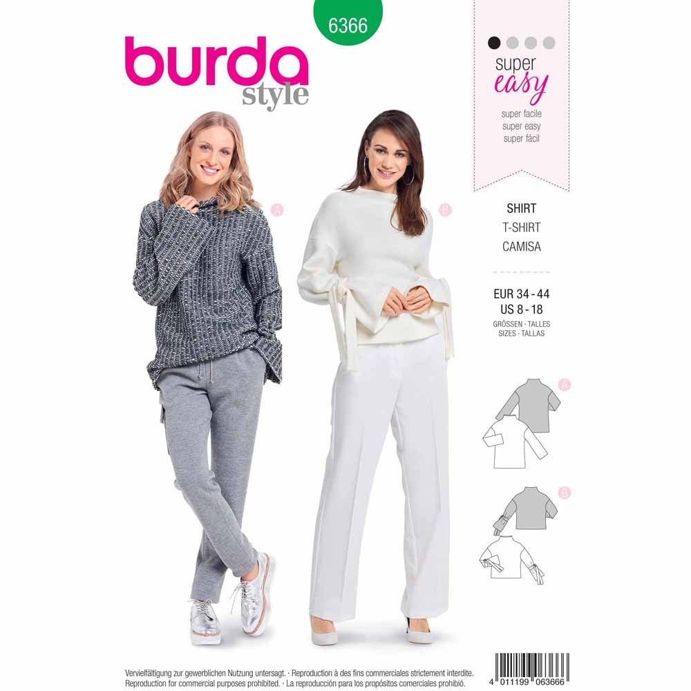 BURDA Sewing Pattern 6366 Top, Integral Stand Collar