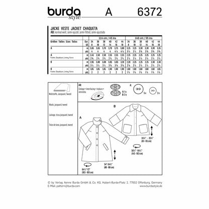 BURDA Sewing Pattern 6372 Raglan Jacket, Flared Shape