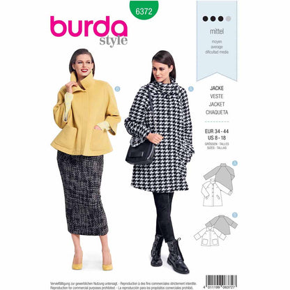 BURDA Sewing Pattern 6372 Raglan Jacket, Flared Shape