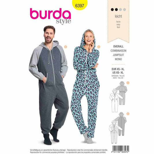 BURDA 6397 - Hooded Jumpsuit For &Prime;Him&Prime; Und &Prime;Her&Prime;