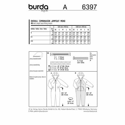 BURDA Sewing Pattern 6397 Hooded Lounge Jumpsuit With Pocket Detail