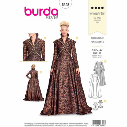 BURDA Sewing Pattern 6398 Renaissance Dress With Full Skirt And Belt