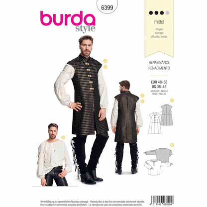BURDA Sewing Pattern 6399 Men's Renaissance Vest And Smocked-Sleeve Shirt