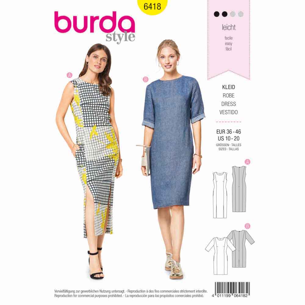 BURDA Sewing Pattern 6418 Shift Dress With Panel Seams And Pockets
