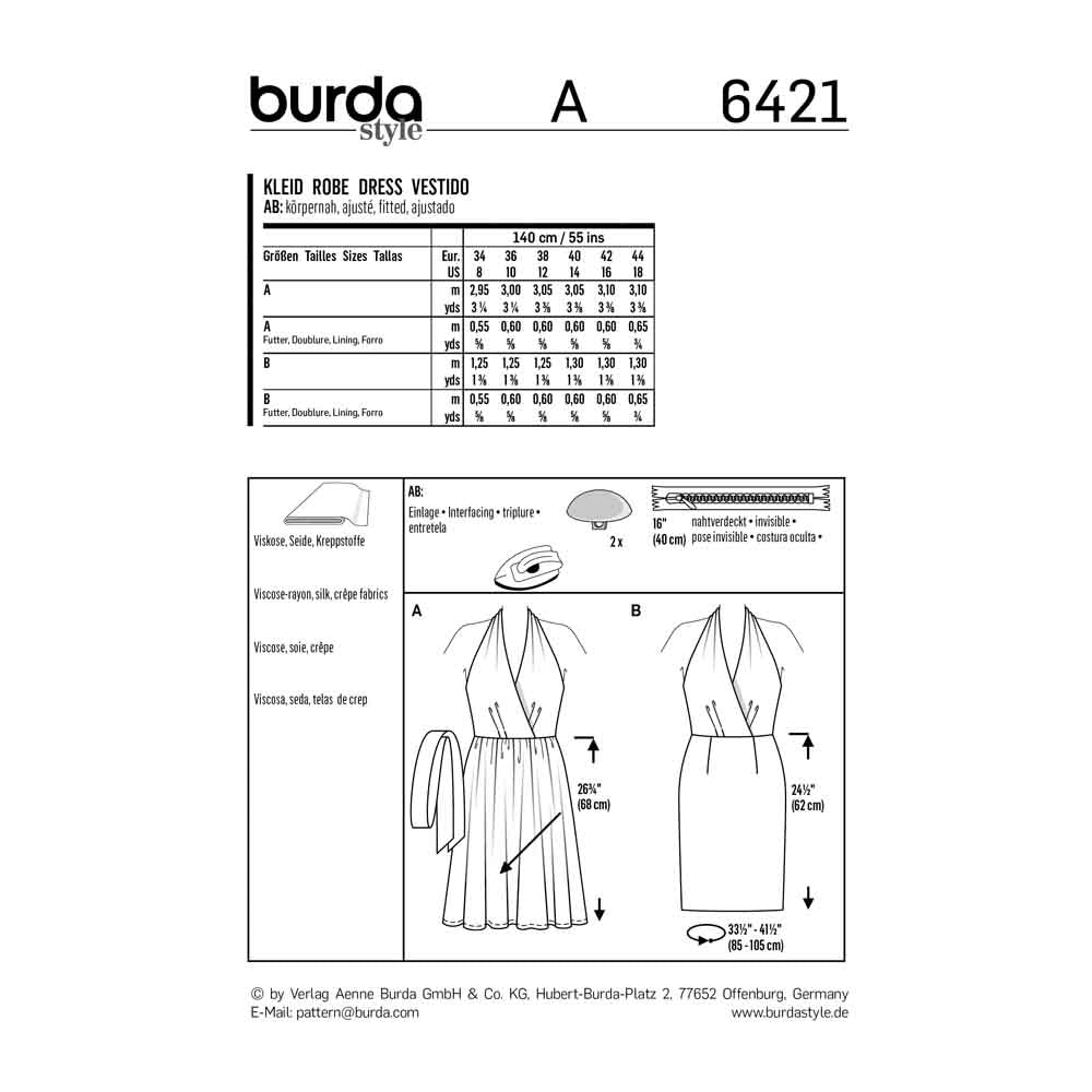 BURDA Sewing Pattern 6421 Halterneck Dress Cocktail Dress Backless