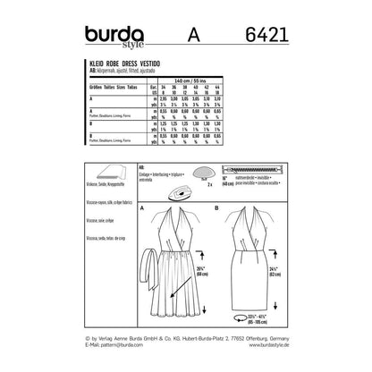 BURDA Sewing Pattern 6421 Halterneck Dress Cocktail Dress Backless