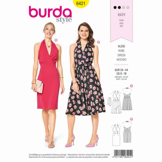 BURDA Sewing Pattern 6421 Halterneck Dress Cocktail Dress Backless