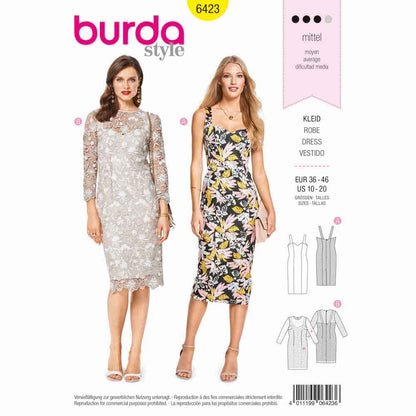 BURDA Sewing Pattern 6423 Strap Dress With Lace Overdress Option