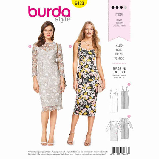 BURDA Sewing Pattern 6423 Strap Dress With Lace Overdress Option