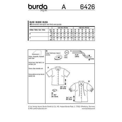 BURDA Sewing Pattern 6426 Summer Blouse Styles For Mix-and-Match Looks