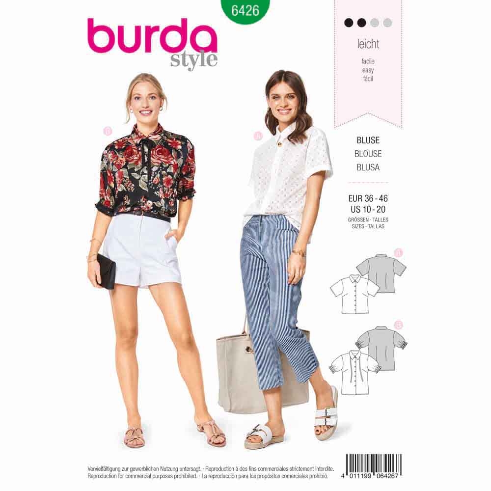 BURDA Sewing Pattern 6426 Summer Blouse Styles For Mix-and-Match Looks
