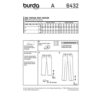 BURDA Sewing Pattern 6432 Dress Pants With Pressed Crease Styling