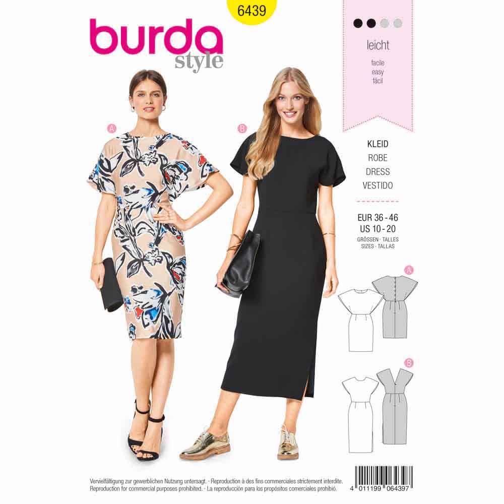 BURDA Sewing Pattern 6439 Dress With Back Detail And Batwing Option