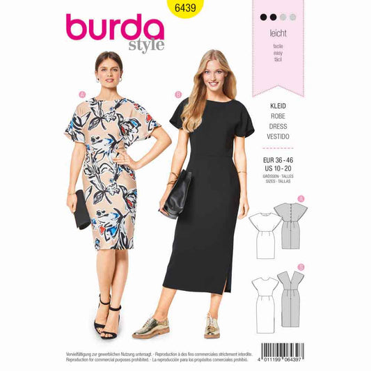 BURDA Sewing Pattern 6439 Dress With Back Detail And Batwing Option