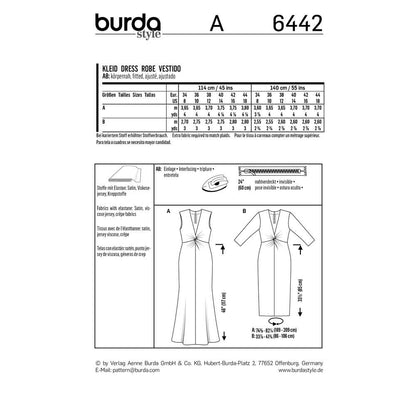 BURDA Sewing Pattern 6442 V-Neck Dress With Front Twist Detail