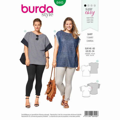 BURDA Sewing Pattern 6445 Top Overcut Shoulders Round Neckline