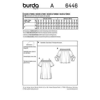 BURDA Sewing Pattern 6446 Shirred-Neckline Top With Sleeve Frills