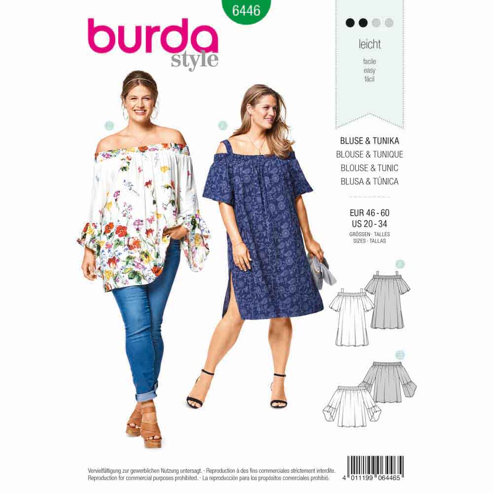 BURDA Sewing Pattern 6446 Shirred-Neckline Top With Sleeve Frills