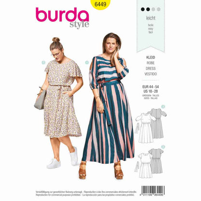 BURDA Sewing Pattern 6449 Summer Dress With Elastic Waist And In-Seam Pockets