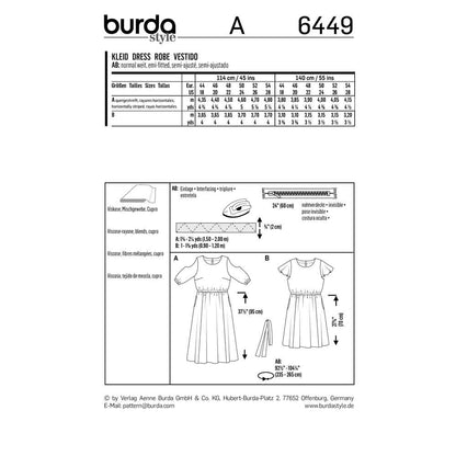 BURDA Sewing Pattern 6449 Summer Dress With Elastic Waist And In-Seam Pockets