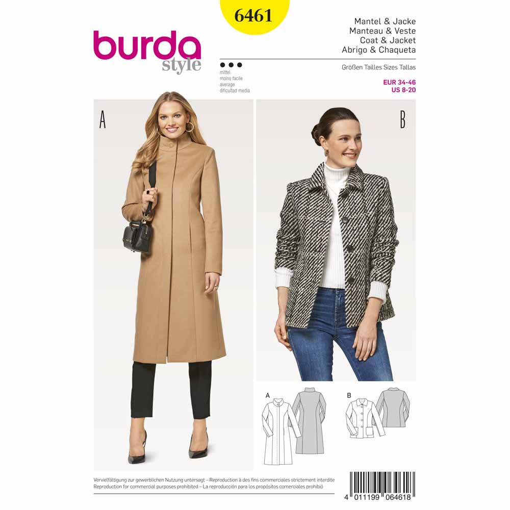 BURDA Sewing Pattern 6461 Coat Or Jacket With Panel Seams
