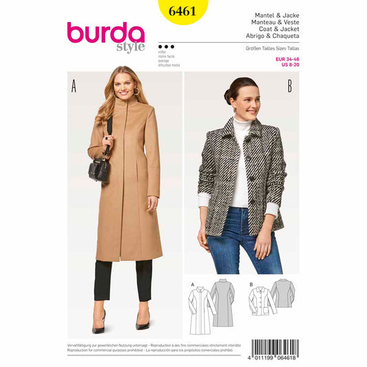 BURDA Sewing Pattern 6461 Coat Or Jacket With Panel Seams