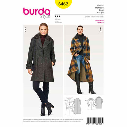 BURDA Sewing Pattern 6462 Blazer Coat With Detachable Collar Options