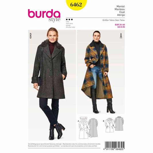 BURDA Sewing Pattern 6462 Blazer Coat With Detachable Collar Options