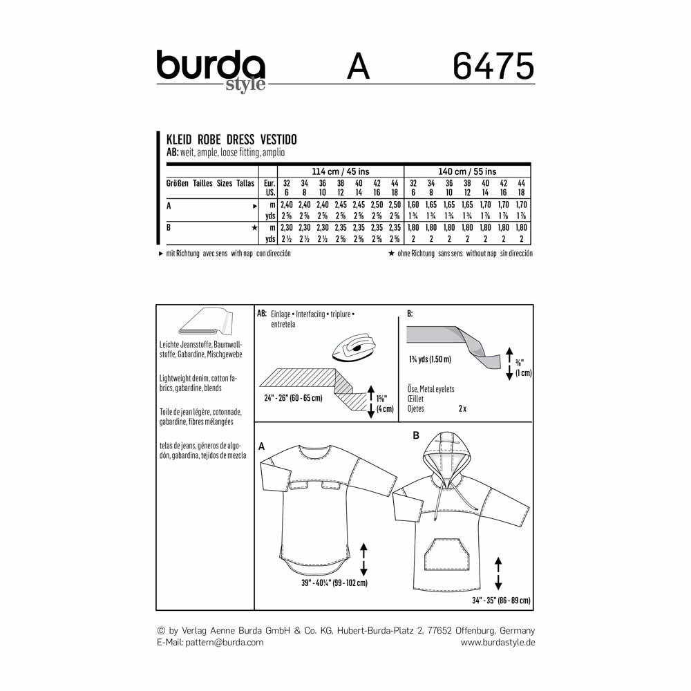BURDA Sewing Pattern 6475 Hooded Dress