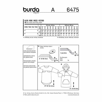 BURDA Sewing Pattern 6475 Hooded Dress