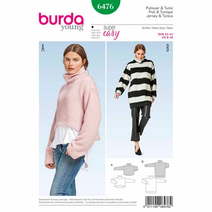 BURDA Sewing Pattern 6476 Pullover Tops