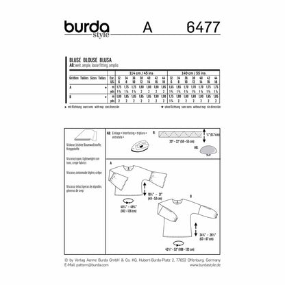 BURDA Sewing Pattern 6477 Wide-Cut Blouse Top
