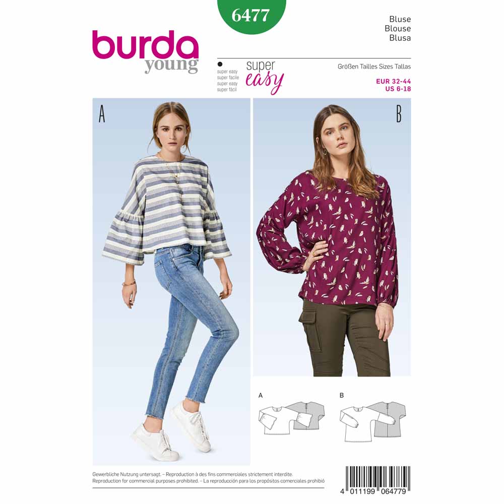 BURDA Sewing Pattern 6477 Wide-Cut Blouse Top