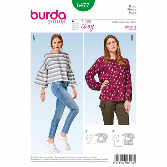 BURDA Sewing Pattern 6477 Wide-Cut Blouse Top