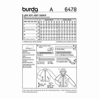 BURDA Sewing Pattern 6478 Blouson Jackets